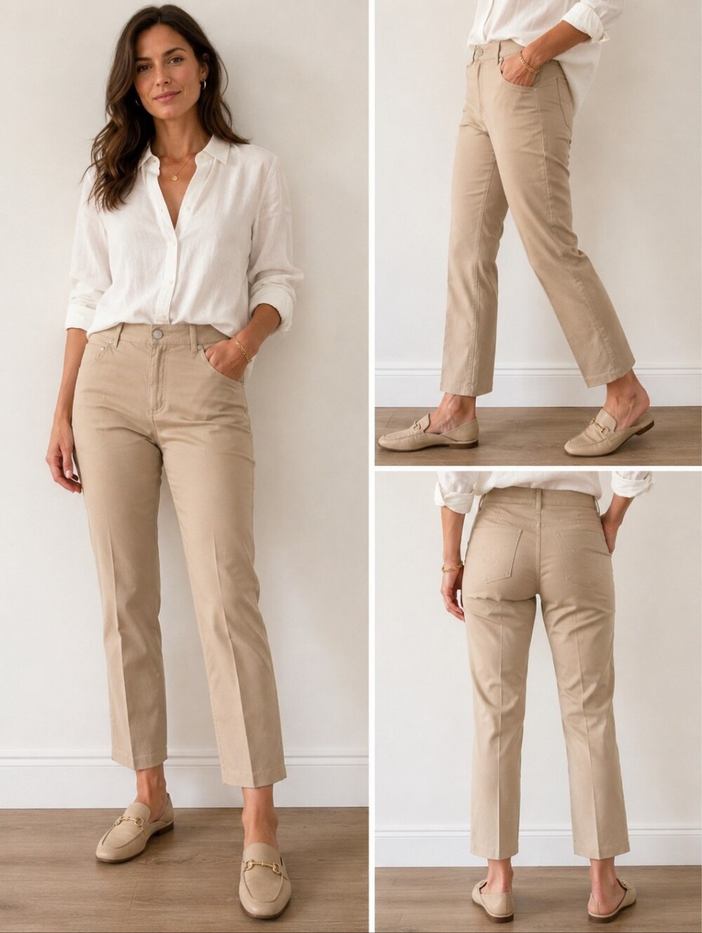 Escada Sport Beige Kate Cotton Blend Straight Leg Pants Size 8 Made in Italy